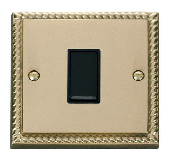 Click® Scolmore Deco® GCBR011BK 10AX 1 Gang 2 Way Plate Switch Polished Brass Black Insert