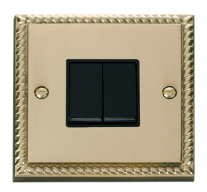 Click® Scolmore Deco® GCBR012BK 10AX 2 Gang 2 Way Plate Switch Polished Brass Black Insert
