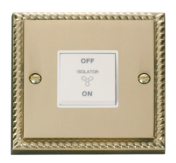 Click® Scolmore Deco® GCBR020WH 10A 3 Pole Fan Isolation Switch Polished Brass White Insert