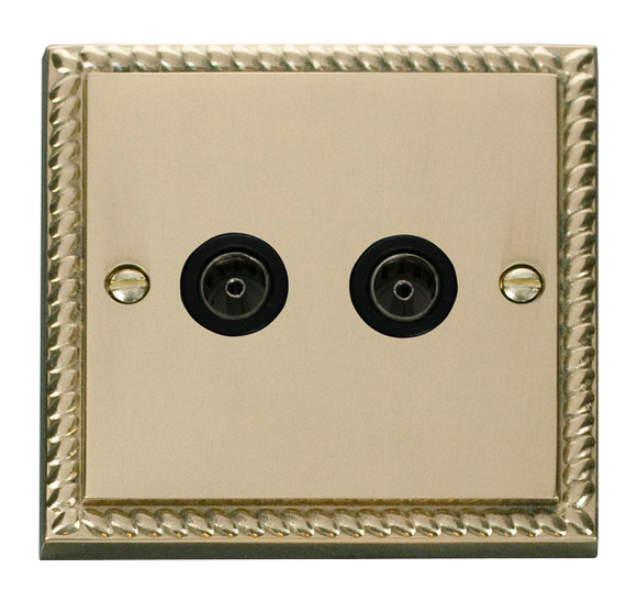 Click® Scolmore Deco® GCBR066BK Twin Coaxial Outlet Polished Brass Black Insert