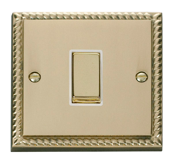 Click® Scolmore Deco® GCBR411WH 10AX Ingot 1 Gang 2 Way Plate Switch Polished Brass White Insert