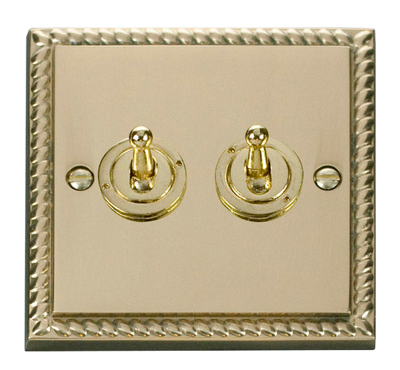 Click® Scolmore Deco® GCBR422 10AX 2 Gang 2 Way Toggle Switch Polished Brass  Insert