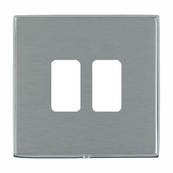 Hamilton LD2GPBC-SS Linea-Duo CFX Bright Chrome Frame/Satin Steel Front 2 Gang Grid Fix Aperture Plate with Grid Insert