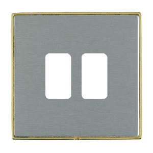 Hamilton LD2GPPB-SS Linea-Duo CFX Polished Brass Frame/Satin Steel Front 2 Gang Grid Fix Aperture Plate with Grid Insert