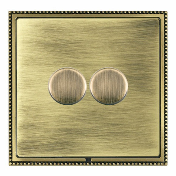 Hamilton LPX2X40AB-AB Linea-Perlina CFX Antique Brass Frame/Antique Brass Front 2x400W Resistive Leading Edge Push On-Off Rotary 2 Way Switching Dimmers max 300W per gang Antique Brass Insert