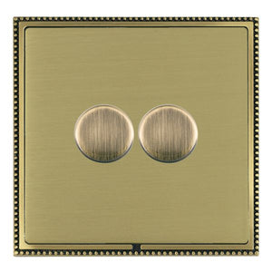 Hamilton LPX2X40AB-SB Linea-Perlina CFX Antique Brass Frame/Satin Brass Front 2x400W Resistive Leading Edge Push On-Off Rotary 2 Way Switching Dimmers max 300W per gang Antique Brass Insert