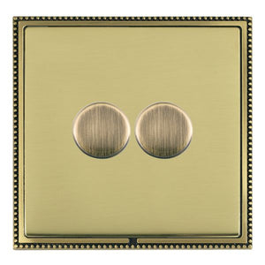 Hamilton LPX2XTEAB-PB Linea-Perlina CFX Antique Brass Frame/Polished Brass Front 2x250W/210VA Resistive/Inductive Trailing Edge Push On/Off Rotary Multi-Way Dimmers Antique Brass Insert