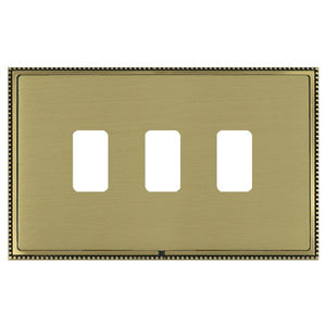 Hamilton LPX3GPAB-SB Linea-Perlina CFX Grid-IT Antique Brass Frame/Satin Brass Front 3 Gang Grid Fix Aperture Plate with Grid Insert