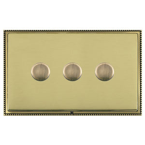 Hamilton LPX3XTEAB-PB Linea-Perlina CFX Antique Brass Frame/Polished Brass Front 3x250W/210VA Resistive/Inductive Trailing Edge Push On/Off Rotary Multi-Way Dimmers Antique Brass Insert