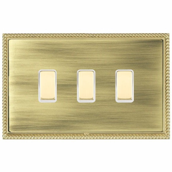 Hamilton LPX3XTMPB-ABW Linea-Perlina CFX Polished Brass Frame/Antique Brass Front 3x250W/210VA Resistive/Inductive Trailing Edge Touch Master Multi-Way Dimmers Polished Brass/White Insert