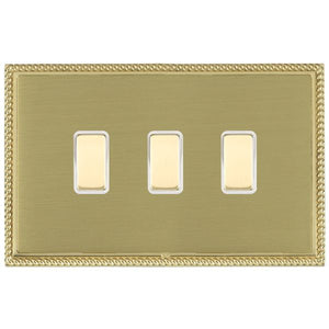 Hamilton LPX3XTMPB-SBW Linea-Perlina CFX Polished Brass Frame/Satin Brass Front 3x250W/210VA Resistive/Inductive Trailing Edge Touch Master Multi-Way Dimmers Polished Brass/White Insert