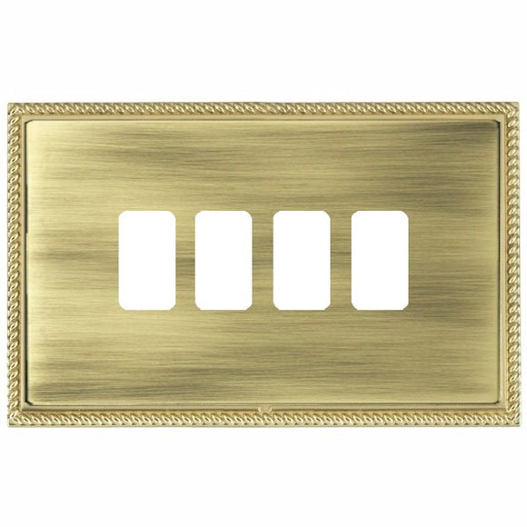 Hamilton LPX4GPPB-AB Linea-Perlina CFX Grid-IT Polished Brass Frame/Antique Brass Front 4 Gang Grid Fix Aperture Plate with Grid Insert