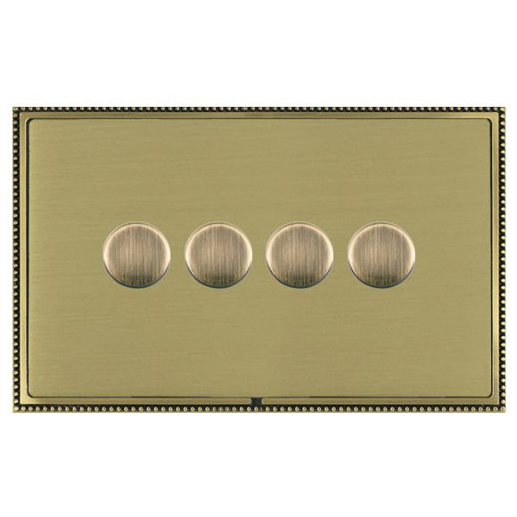 Hamilton LPX4X40AB-SB Linea-Perlina CFX Antique Brass Frame/Satin Brass Front 4x400W Resistive Leading Edge Push On-Off Rotary 2 Way Switching Dimmers max 300W per gang Antique Brass Insert