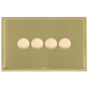 Hamilton LPX4X40PB-SB Linea-Perlina CFX Polished Brass Frame/Satin Brass Front 4x400W Resistive Leading Edge Push On-Off Rotary 2 Way Switching Dimmers max 300W per gang Polished Brass Insert