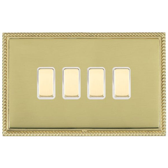 Hamilton LPX4XTMPB-PBW Linea-Perlina CFX Polished Brass Frame/Polished Brass Front 4x250W/210VA Resistive/Inductive Trailing Edge Touch Master Multi-Way Dimmers Polished Brass/White Insert