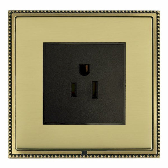 Hamilton LPX5258AB-PBB Linea-Perlina CFX Antique Brass Frame/Polished Brass Front 1 gang 15A 110V AC American Unswitched Socket Black Insert