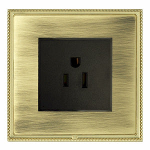 Hamilton LPX5258PB-ABB Linea-Perlina CFX Polished Brass Frame/Antique Brass Front 1 gang 15A 110V AC American Unswitched Socket Black Insert