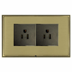 Hamilton LPX5320AB-SBB Linea-Perlina CFX Antique Brass Frame/Satin Brass Front 2 gang 15A 110V AC American Unswitched Socket Black Insert