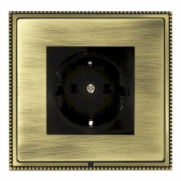 Hamilton LPX6126AB-ABB Linea-Perlina CFX Antique Brass Frame/Antique Brass Front 1 gang 10/16A 220/250V AC German Unswitched Socket Black Insert