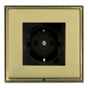 Hamilton LPX6126AB-PBB Linea-Perlina CFX Antique Brass Frame/Polished Brass Front 1 gang 10/16A 220/250V AC German Unswitched Socket Black Insert
