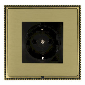 Hamilton LPX6126AB-SBB Linea-Perlina CFX Antique Brass Frame/Satin Brass Front 1 gang 10/16A 220/250V AC German Unswitched Socket Black Insert