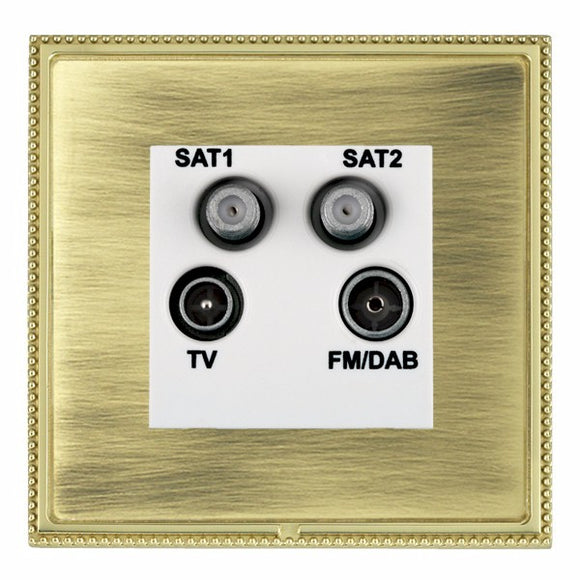 Hamilton LPXDENTPB-ABW Linea-Perlina CFX Polished Brass Frame/Antique Brass Front Non-Isolated TV+FM+SAT1+SAT2 Quadplexer 2in/4out (DAB Compatible) White Insert