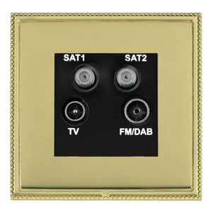 Hamilton LPXDENTPB-PBB Linea-Perlina CFX Polished Brass Frame/Polished Brass Front Non-Isolated TV+FM+SAT1+SAT2 Quadplexer 2in/4out (DAB Compatible) Black Insert