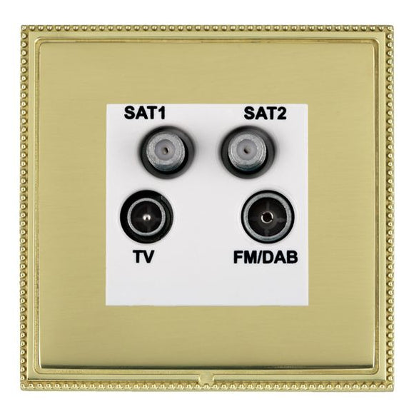 Hamilton LPXDENTPB-PBW Linea-Perlina CFX Polished Brass Frame/Polished Brass Front Non-Isolated TV+FM+SAT1+SAT2 Quadplexer 2in/4out (DAB Compatible) White Insert