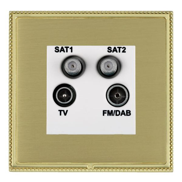 Hamilton LPXDENTPB-SBW Linea-Perlina CFX Polished Brass Frame/Satin Brass Front Non-Isolated TV+FM+SAT1+SAT2 Quadplexer 2in/4out (DAB Compatible) White Insert