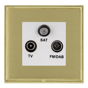 Hamilton LPXDTRIDPB-SBW Linea-Perlina CFX Polished Brass Frame/Satin Brass Front Non-Isolated TV+FM+SAT Triplexer 1in/3out (DAB Compatible) White Insert