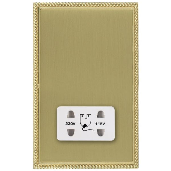 Hamilton LPXSHSPB-SBW Linea-Perlina CFX Polished Brass Frame/Satin Brass Front Shaver Dual Voltage Unswitched Socket (Vertically Mounted) White Insert