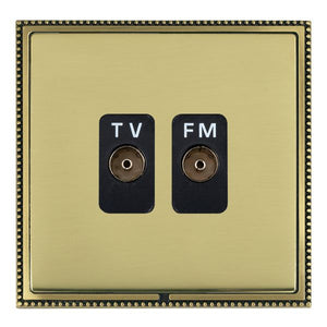 Hamilton LPXTVFMAB-PBB Linea-Perlina CFX Antique Brass Frame/Polished Brass Front Isolated TV/FM Diplexer 1in/2out Black Insert