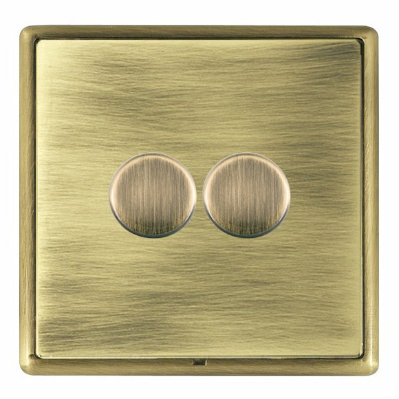 Hamilton LRX2X40AB-AB Linea-Rondo CFX Antique Brass Frame/Antique Brass Front 2x400W Resistive Leading Edge Push On-Off Rotary 2 Way Switching Dimmers max 300W per gang Antique Brass Insert - www.fancysockets.shop