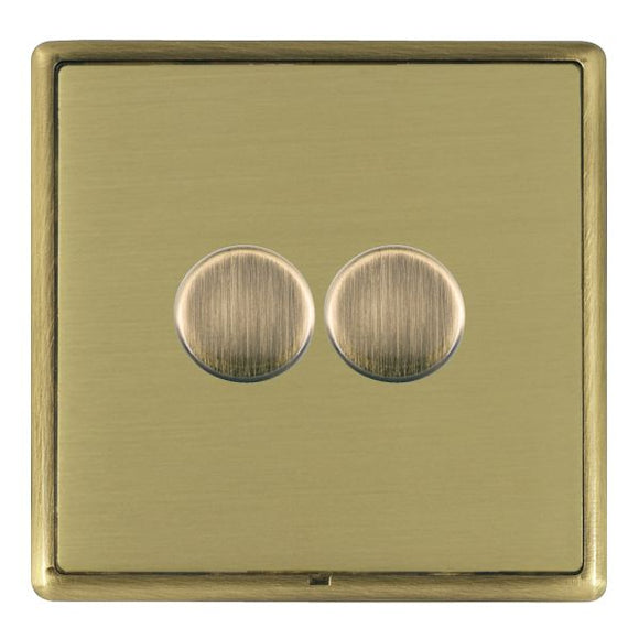 Hamilton LRX2X40AB-SB Linea-Rondo CFX Antique Brass Frame/Satin Brass Front 2x400W Resistive Leading Edge Push On-Off Rotary 2 Way Switching Dimmers max 300W per gang Antique Brass Insert - www.fancysockets.shop