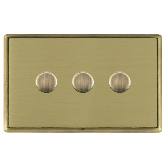 Hamilton LRX3X40AB-SB Linea-Rondo CFX Antique Brass Frame/Satin Brass Front 3x400W Resistive Leading Edge Push On-Off Rotary 2 Way Switching Dimmers Antique Brass Insert - www.fancysockets.shop