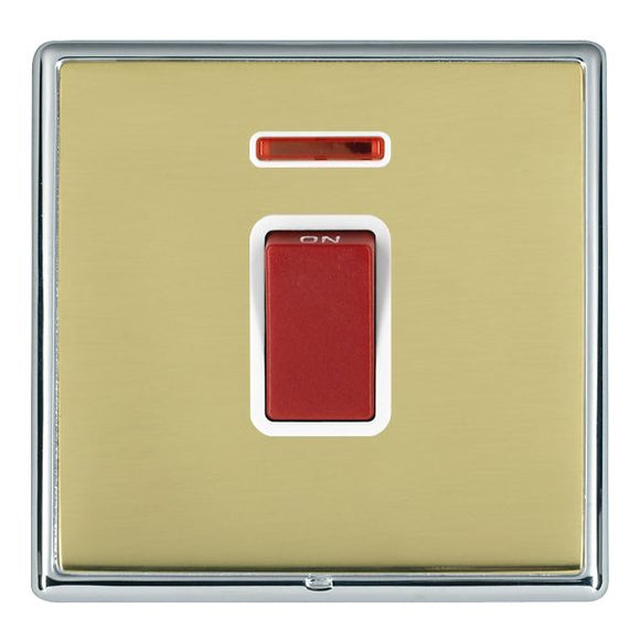 Hamilton LRX45NBC-PBW Linea-Rondo CFX Bright Chrome Frame/Polished Brass Front 1 gang 45A Double Pole Rocker and Neon Red/White Insert - www.fancysockets.shop