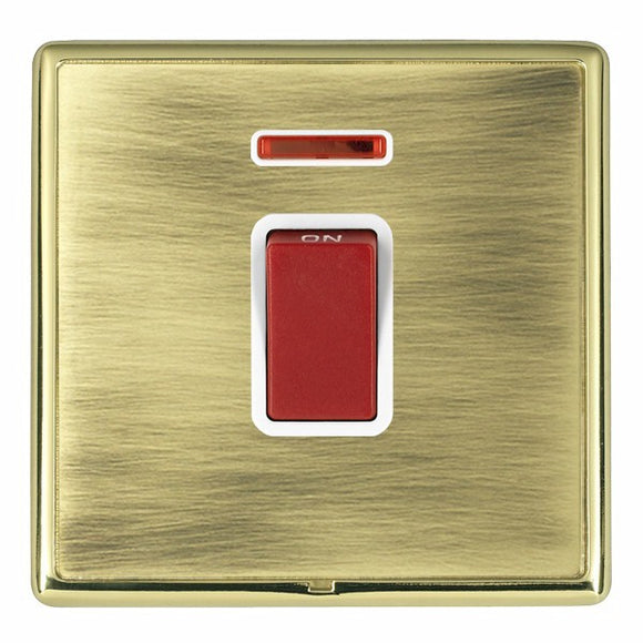 Hamilton LRX45NPB-ABW Linea-Rondo CFX Polished Brass Frame/Antique Brass Front 1 gang 45A Double Pole Rocker and Neon Red/White Insert - www.fancysockets.shop