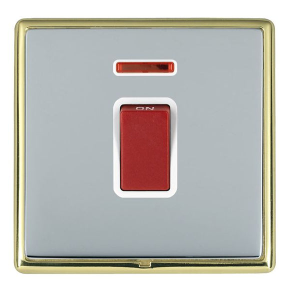 Hamilton LRX45NPB-BSW Linea-Rondo CFX Polished Brass Frame/Bright Steel Front 1 gang 45A Double Pole Rocker and Neon Red/White Insert - www.fancysockets.shop