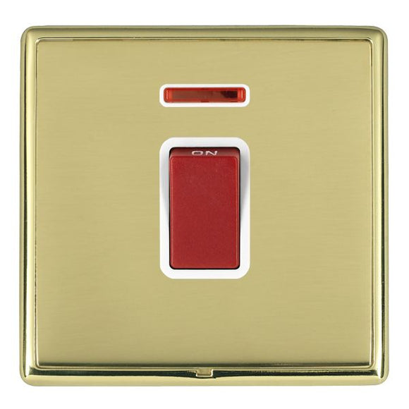 Hamilton LRX45NPB-PBW Linea-Rondo CFX Polished Brass Frame/Polished Brass Front 1 gang 45A Double Pole Rocker and Neon Red/White Insert - www.fancysockets.shop