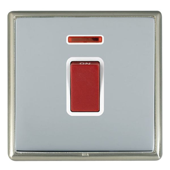 Hamilton LRX45NSN-BSW Linea-Rondo CFX Satin Nickel Frame/Bright Steel Front 1 gang 45A Double Pole Rocker and Neon Red/White Insert - www.fancysockets.shop
