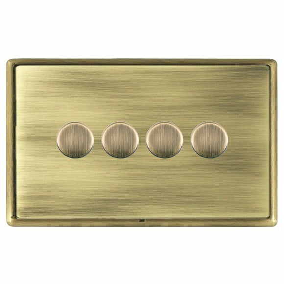 Hamilton LRX4X40AB-AB Linea-Rondo CFX Antique Brass Frame/Antique Brass Front 4x400W Resistive Leading Edge Push On-Off Rotary 2 Way Switching Dimmers max 300W per gang Antique Brass Insert - www.fancysockets.shop