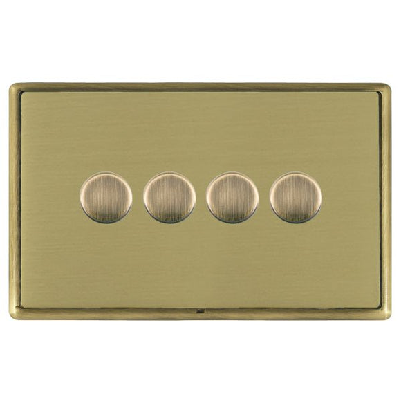 Hamilton LRX4X40AB-SB Linea-Rondo CFX Antique Brass Frame/Satin Brass Front 4x400W Resistive Leading Edge Push On-Off Rotary 2 Way Switching Dimmers max 300W per gang Antique Brass Insert - www.fancysockets.shop