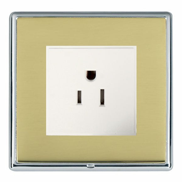 Hamilton LRX5258BC-PBW Linea-Rondo CFX Bright Chrome Frame/Polished Brass Front 1 gang 15A 110V AC American Unswitched Socket White Insert - www.fancysockets.shop