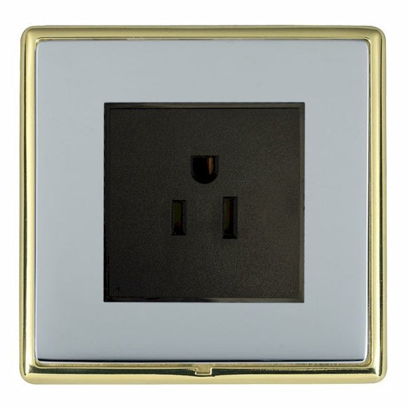 Hamilton LRX5258PB-BSB Linea-Rondo CFX Polished Brass Frame/Bright Steel Front 1 gang 15A 110V AC American Unswitched Socket Black Insert - www.fancysockets.shop
