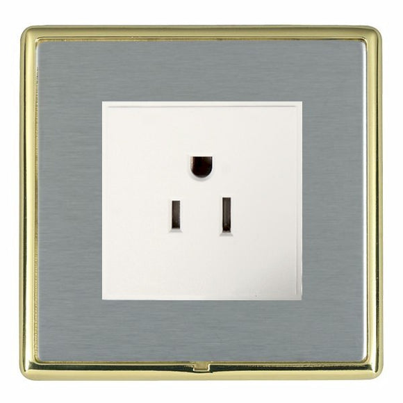 Hamilton LRX5258PB-SSW Linea-Rondo CFX Polished Brass Frame/Satin Steel Front 1 gang 15A 110V AC American Unswitched Socket White Insert - www.fancysockets.shop