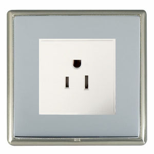 Hamilton LRX5258SN-BSW Linea-Rondo CFX Satin Nickel Frame/Bright Steel Front 1 gang 15A 110V AC American Unswitched Socket White Insert - www.fancysockets.shop
