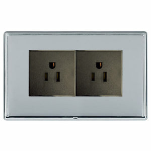 Hamilton LRX5320BC-BSB Linea-Rondo CFX Bright Chrome Frame/Bright Steel Front 2 gang 15A 110V AC American Unswitched Socket Black Insert - www.fancysockets.shop