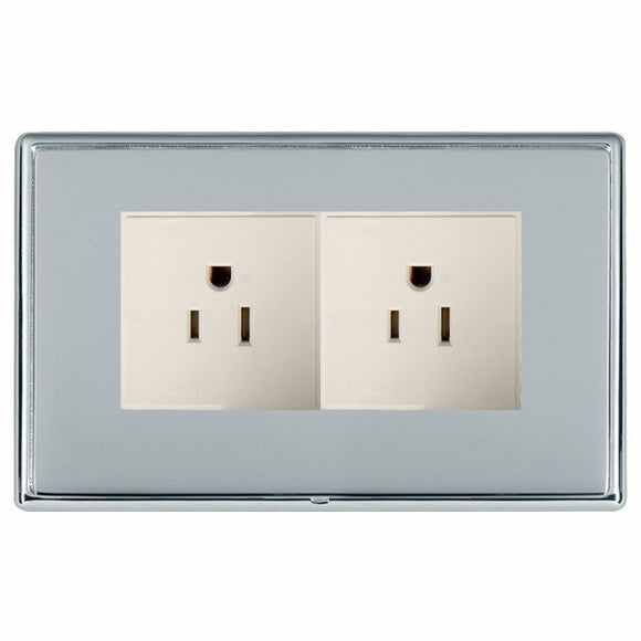 Hamilton LRX5320BC-BSW Linea-Rondo CFX Bright Chrome Frame/Bright Steel Front 2 gang 15A 110V AC American Unswitched Socket White Insert - www.fancysockets.shop