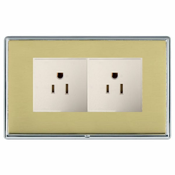 Hamilton LRX5320BC-PBW Linea-Rondo CFX Bright Chrome Frame/Polished Brass Front 2 gang 15A 110V AC American Unswitched Socket White Insert - www.fancysockets.shop