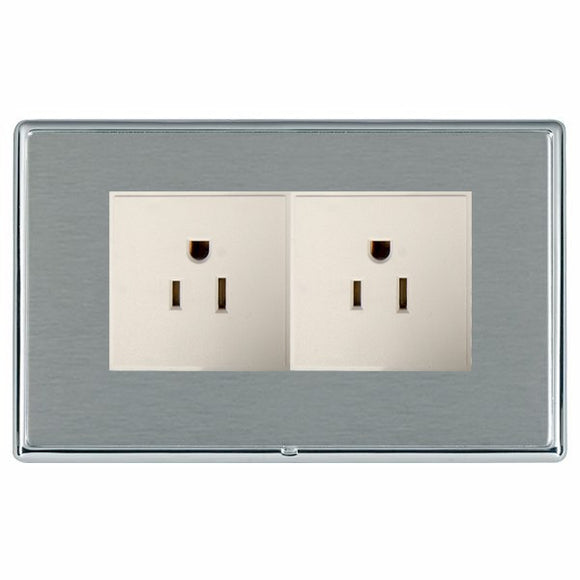 Hamilton LRX5320BC-SSW Linea-Rondo CFX Bright Chrome Frame/Satin Steel Front 2 gang 15A 110V AC American Unswitched Socket White Insert - www.fancysockets.shop